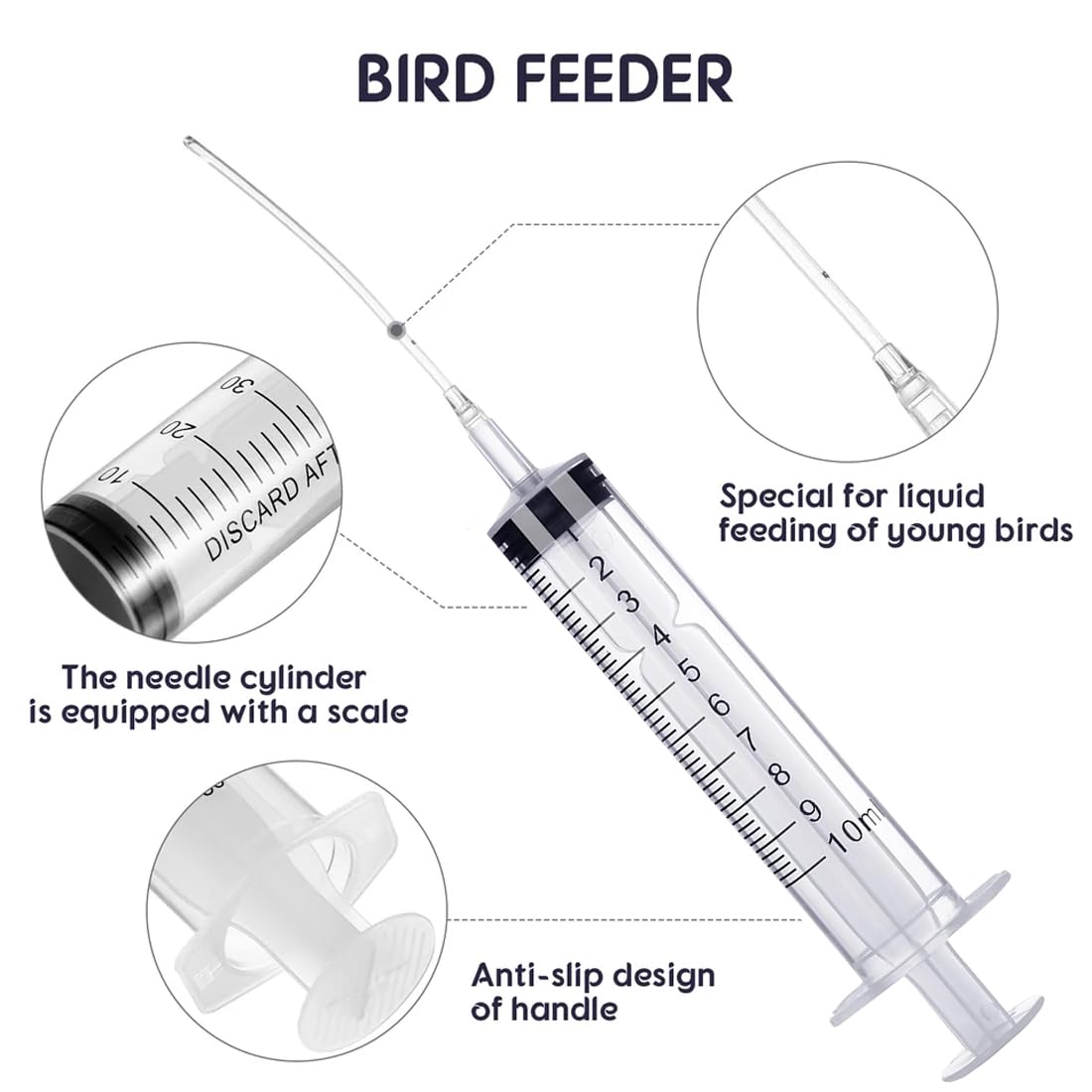 WUSJCOF 6 Pezzi Strumento per Alimentazione Manuale, Alimentatore per Pappagalli e Pulli, Tubo per Veloce, Siringhe per Uccelli Domestici Giovani,Contiene 1 tubo da iniezione da 10 ml