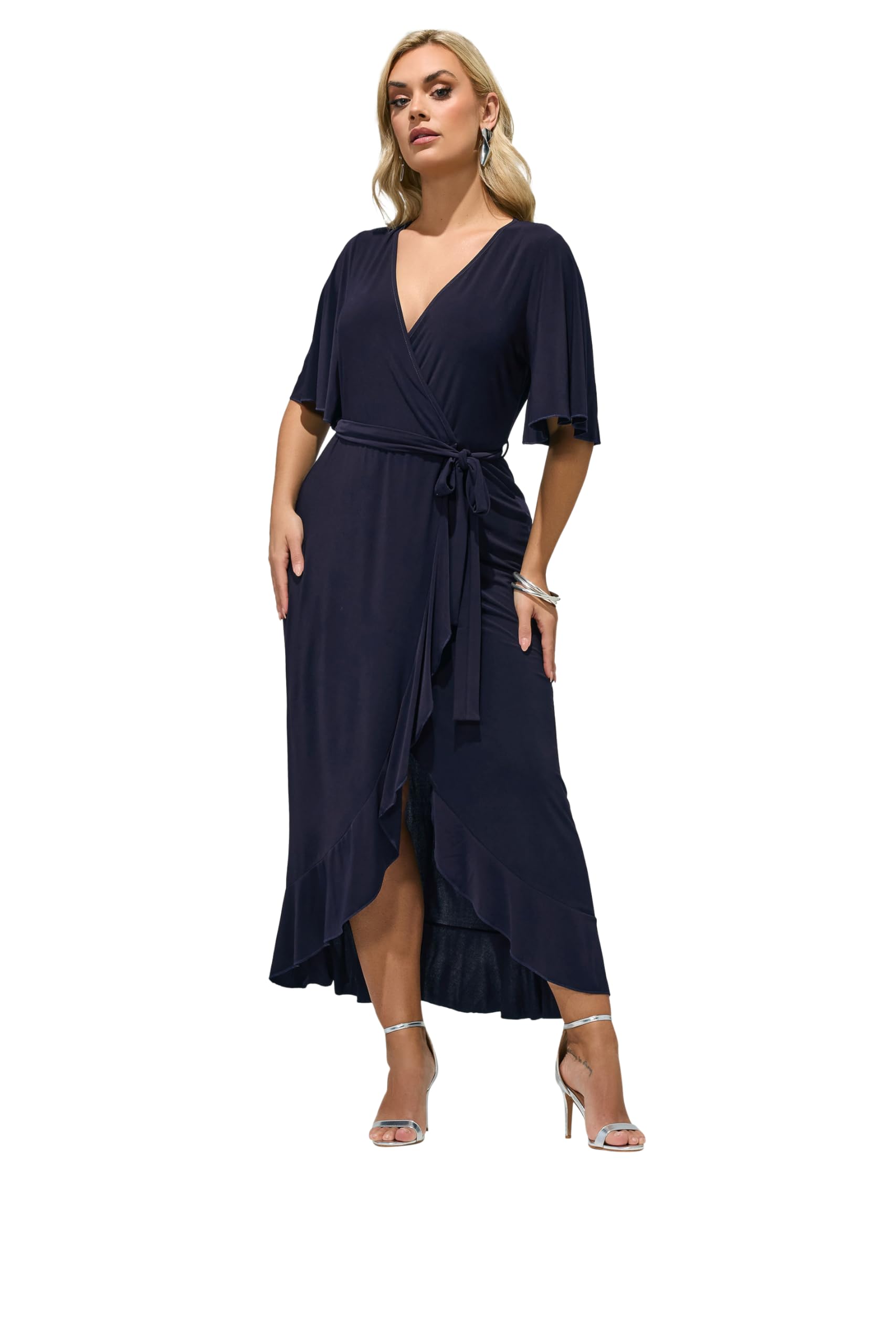 Yours London Curve Blue Wrap Dress - Women's - Plus Size Curve
