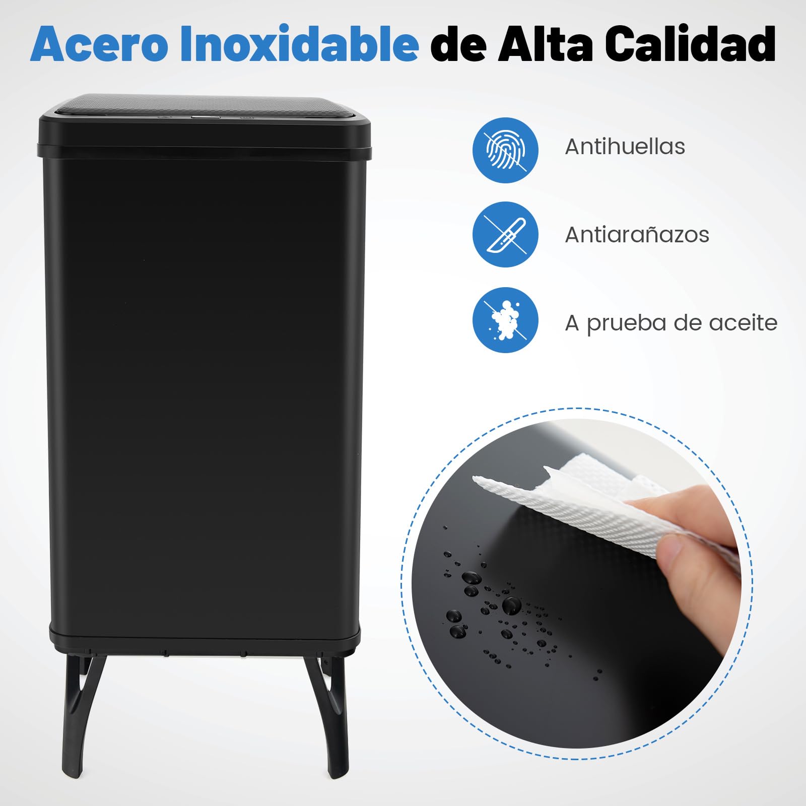 COSTWAY Cubo de Basura Cocina 50 L, Papelera Cocina Inteligente con Sensor de Movimiento Automático, Patas Desmontables, Cubo Basura de Metal de Diseño Elevado, para Cocina, Oficina (Negro)