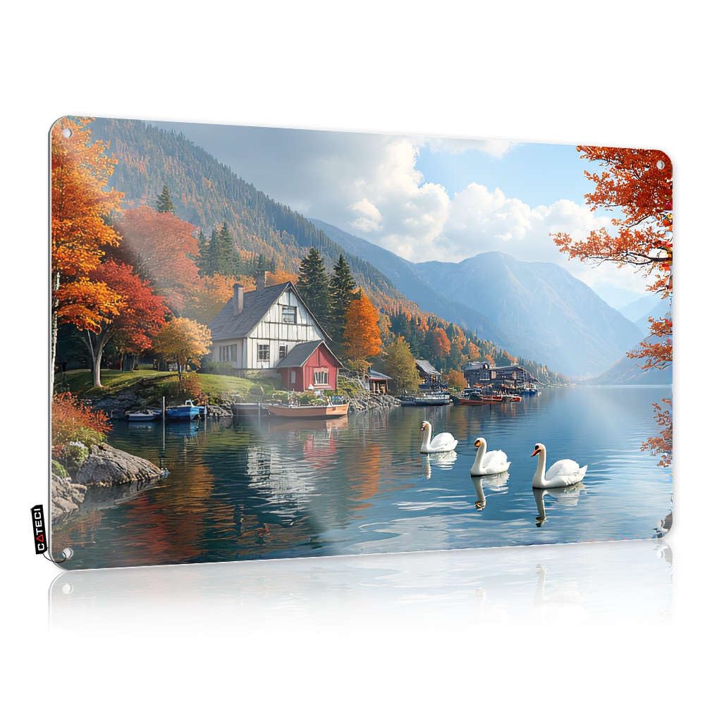 Tapestry Dining Decoration - Swans Glide On A Serene Lake Surrounded By Autumn Foliage And Mountains. Affirmation Rustic Wall Hanging(20X30CM)