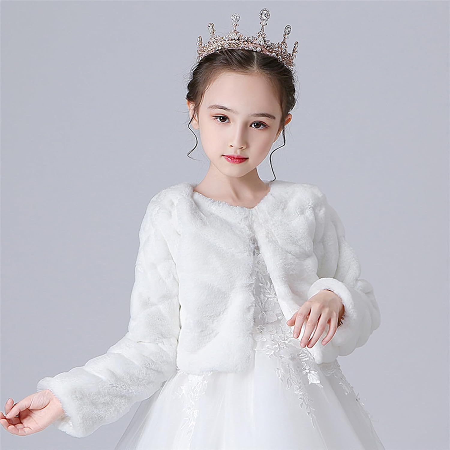 Girls Princess Faux Fur Wrap Shawl Cozy Flower Girls Bolero Shrug Winter Warm Cape Party Wedding Dress Up - Image 7