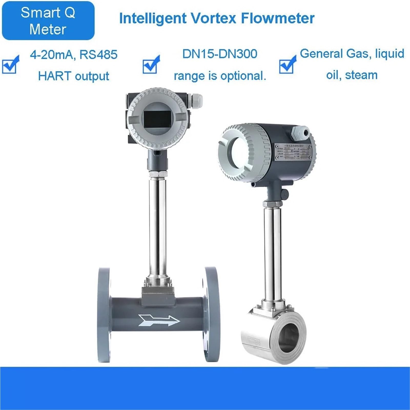 Caudalímetro Vortex inteligente Vapor Gasóleo LUGB acero inoxidable DN50/80 | DN100 LCD,RS485 output