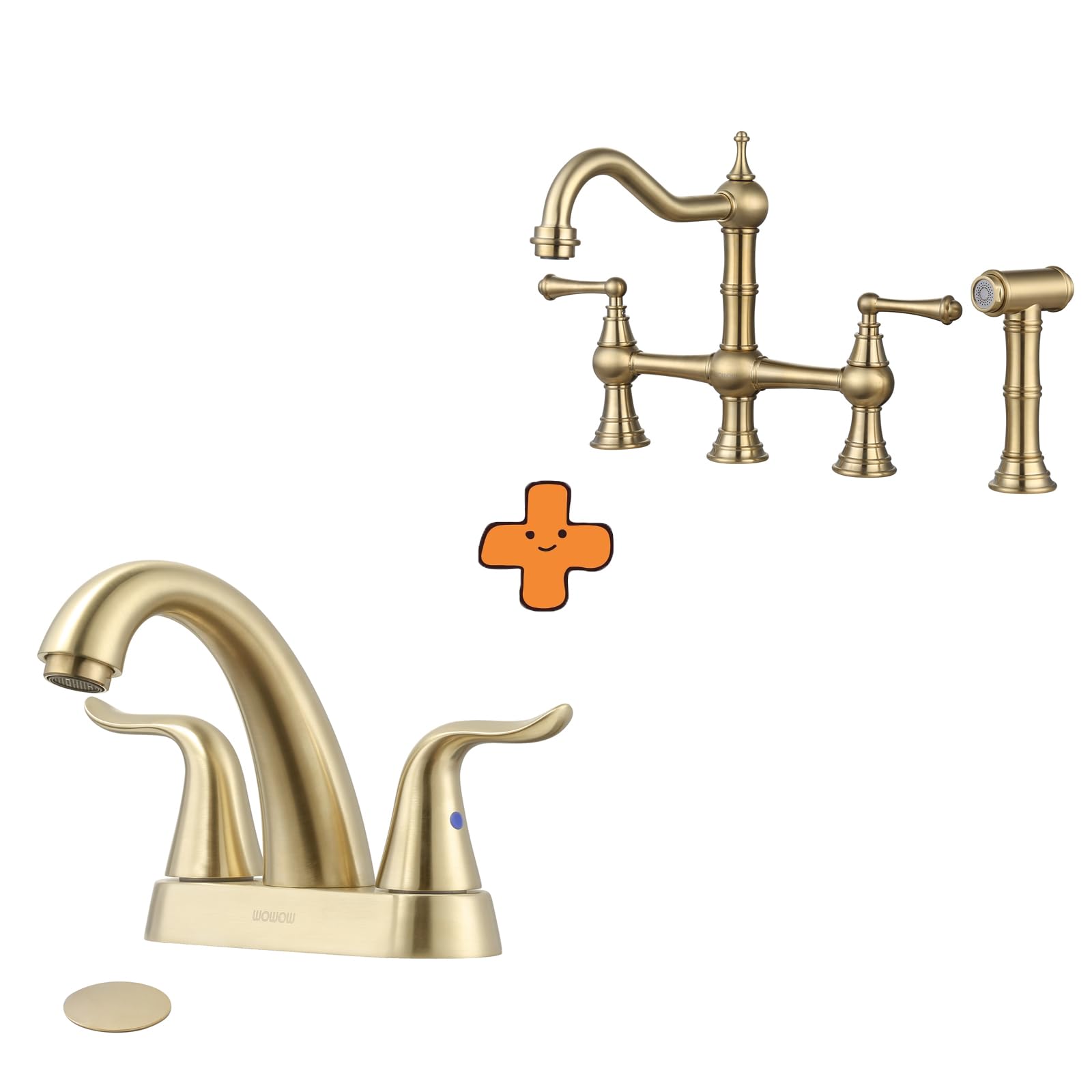 Jnfidosr Gold 4 Inch Bathroom Faucet Brushed Bathroom Sink Faucet Centerset Vanity Faucet And Brass Kitchen Faucet Bridge With Side Sprayer