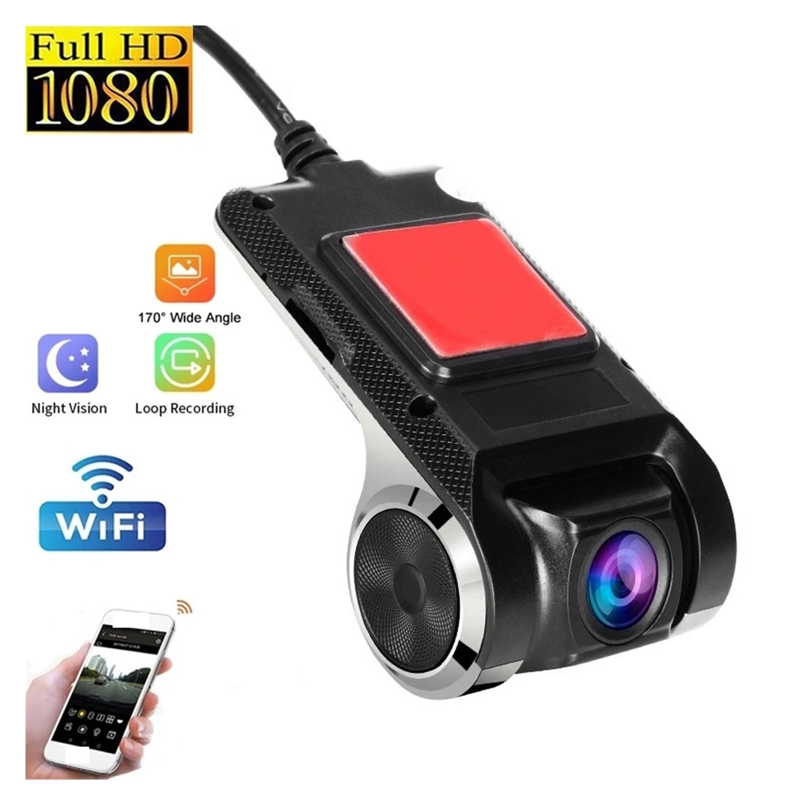 DashCam Videocamera for auto HD 1080P Dash Cam Car Dashcam DVR Video HD USB registratore automatico for lettore multimediale Installazione facile(Only USB DVR)