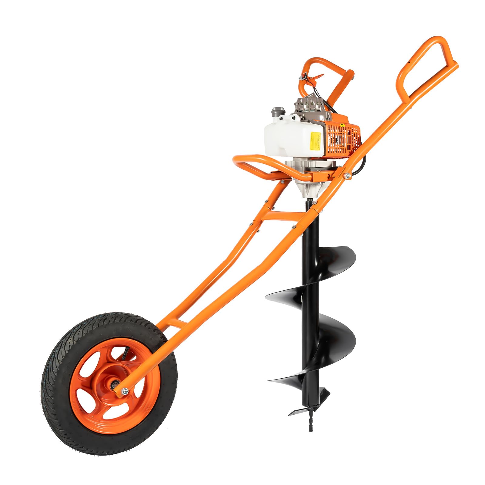 Ahoyadora Gasolina 63,3 cc con Rueda y Broca de 300 mm, 2 Tiempos | Potencia de 2,2 kW, Hasta 8800 rpm, Depósito de 1,3 L, Arranque Manual y Transmisión 30:1 para Plantar y Colocar Postes