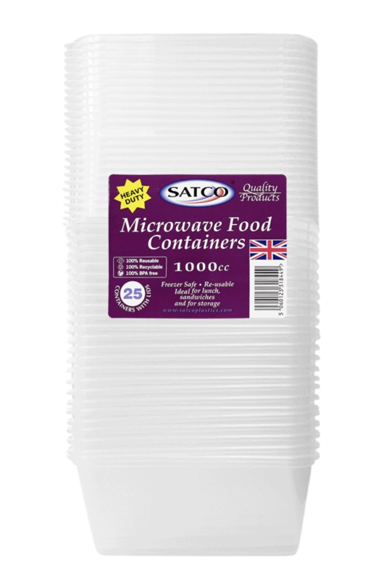 25 x 1000ml Plastic Microwave & Freezer Safe Food Containers with Lids - BPA-Free, Reusable, Takeaway Meal Prep Containers - Catering Grade Food Storage Boxes for Home & Business