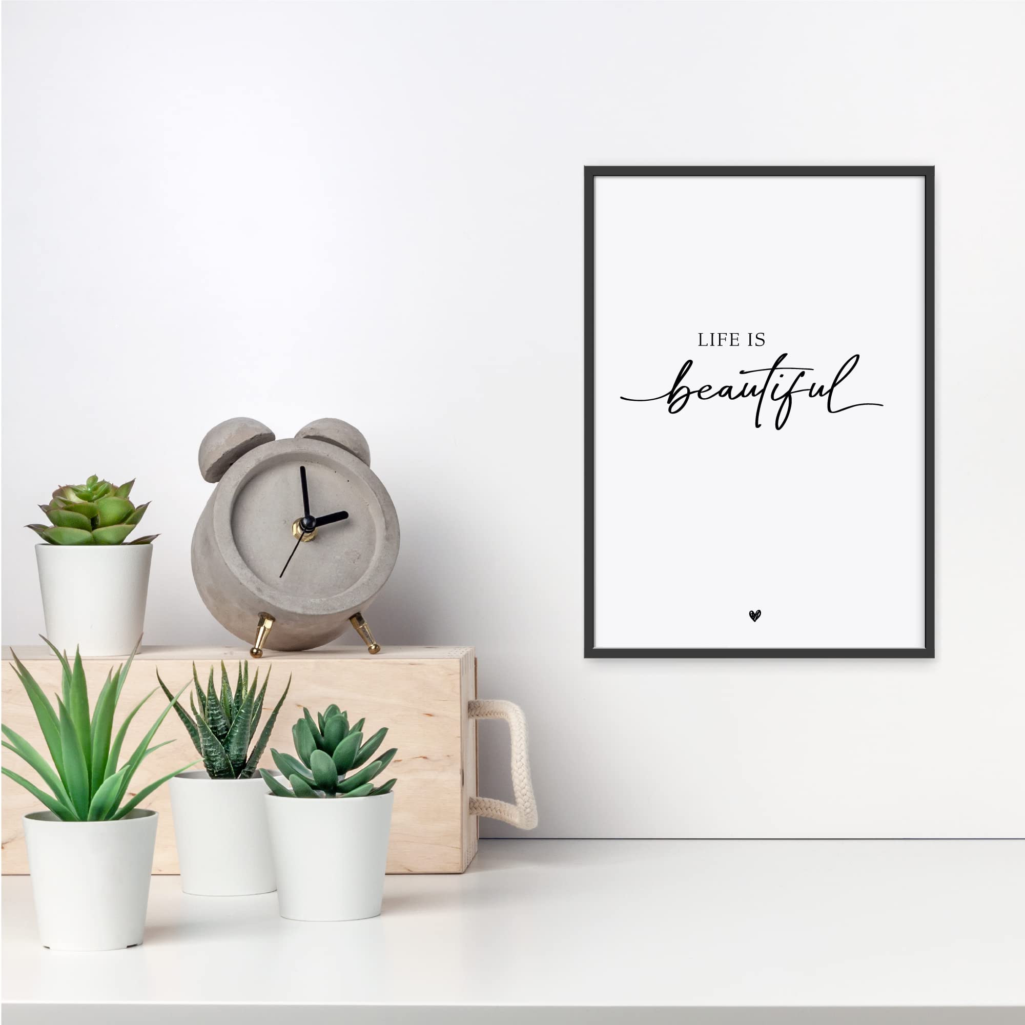 Donari® - Poster con scritta Life is beautiful in formato A4 senza cornice, decorazione da parete in bianco e nero, stampa artistica per la casa (A4, Beautiful