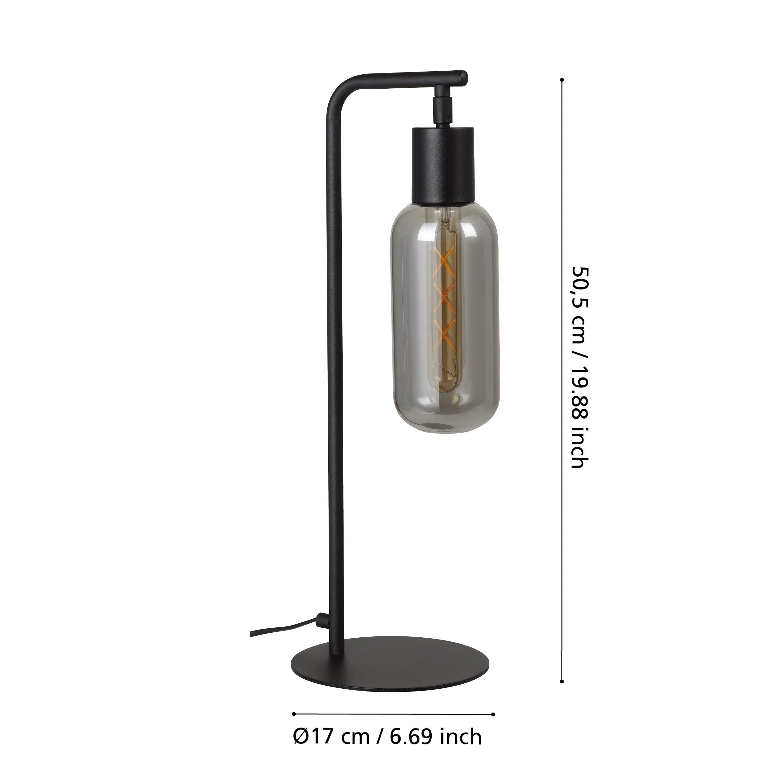 EGLO Lampa stołowa Maione, lampka nocna z kloszem z przydymionego szkła | metalowa czarna, szara powłoka, gwint E27, wysokość 50,5 cm