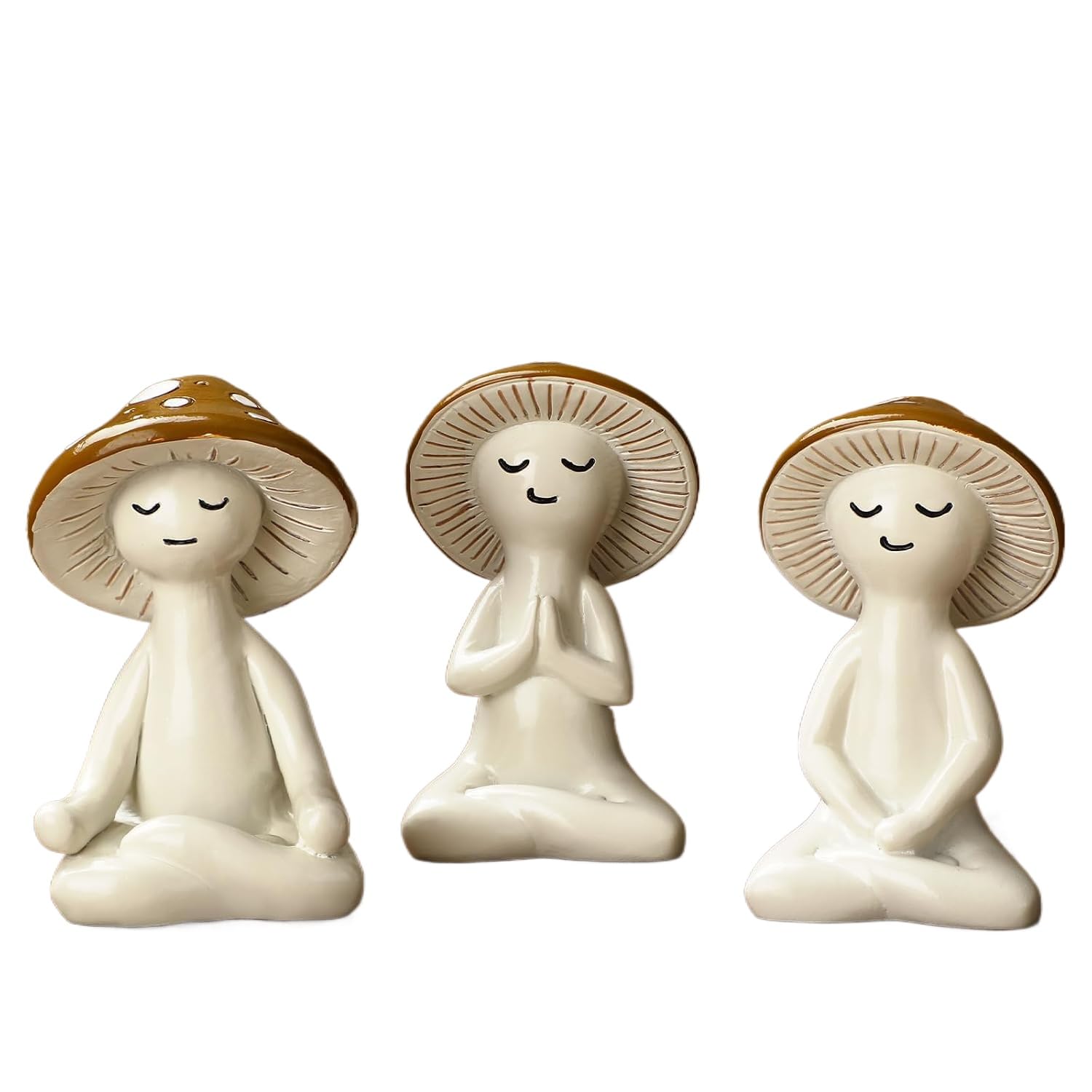 3pcs Meditation Mushroom Resin Statue Yoga Mushroom Figurine Sculpture