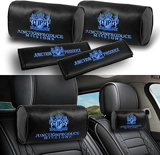 W-POWER 4PCS Junction Produce JDM Car Neck Pillow Headrest + JP VIP Embroidery Car Seat Belt Cover Set (Blue)