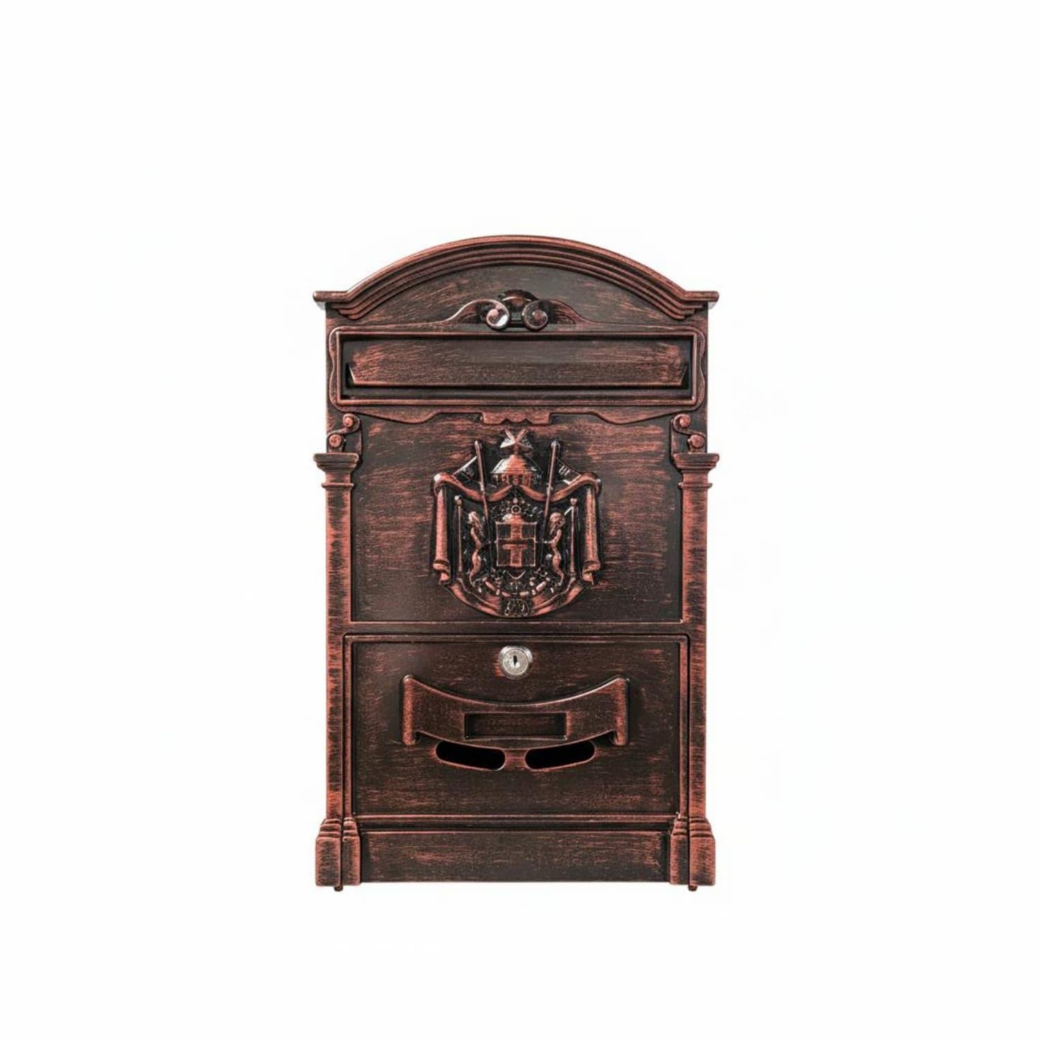 Waterproof Wall Mounted Mailbox Rainproof Vintage Design Postbox Weather Resistant Decorative Metal Post Box Long-Lasting Finish for Outdoor, Brushed Red Copper-image-2