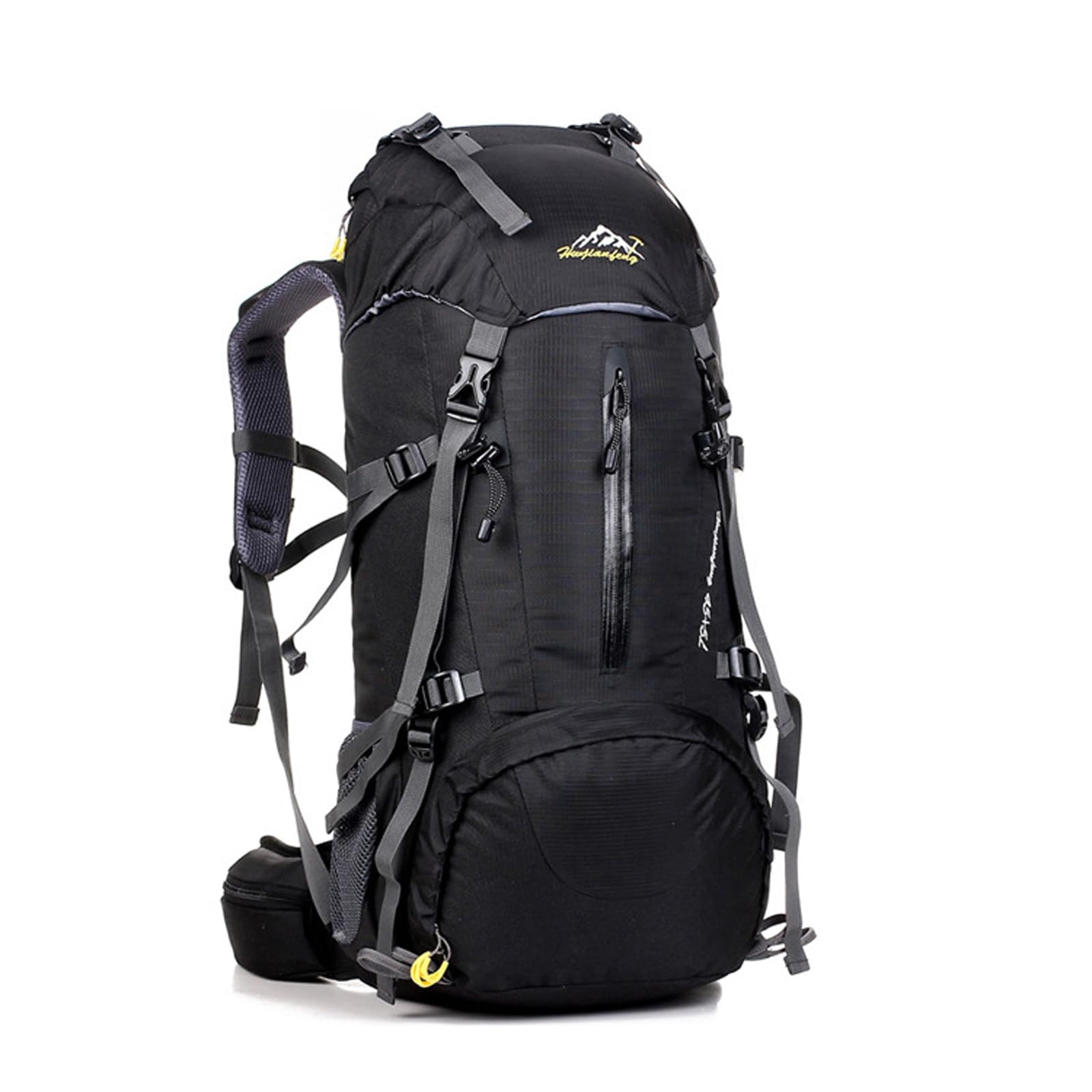 50 l Wanderrucksack, wasserdicht, leicht, mit Regenschutz, Outdoor-Sport, Reisen, Tagesrucksack für Männer und Frauen, Klettern, Camping, Touren, Schwarz