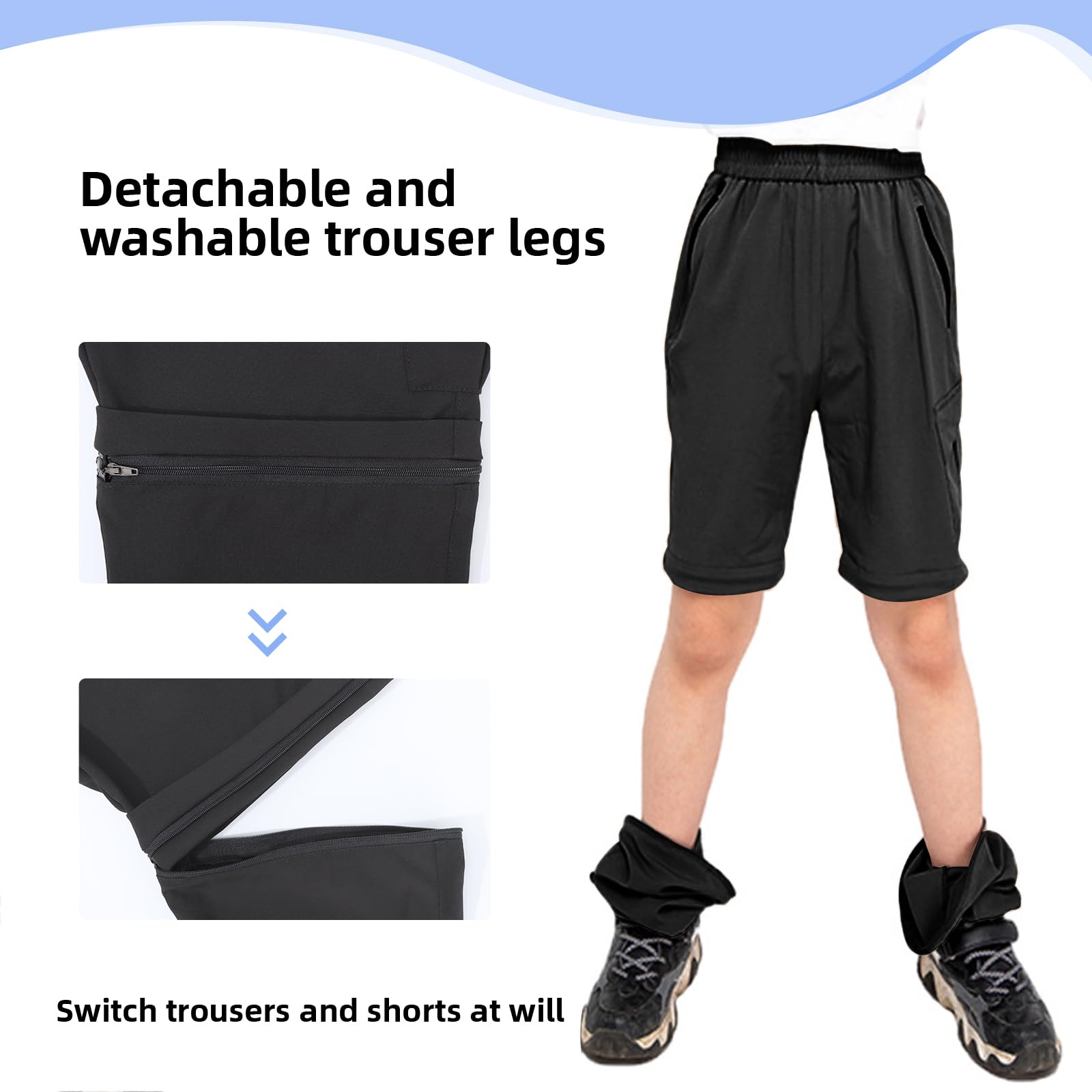 SUKUTU Pantalon zippé 2 en 1 pour Enfants Garçons et Filles Pantalon de Randonnée à séchage Rapide pour Le Printemps et l'été Short léger pour l'extérieur
