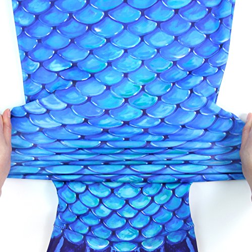 Play Tailor Mermaid Tail Swimmable Costume Swimsuit for Girls Swimming, No Monofin, Child-6, Green Cyan Blue - Thumbnail 5