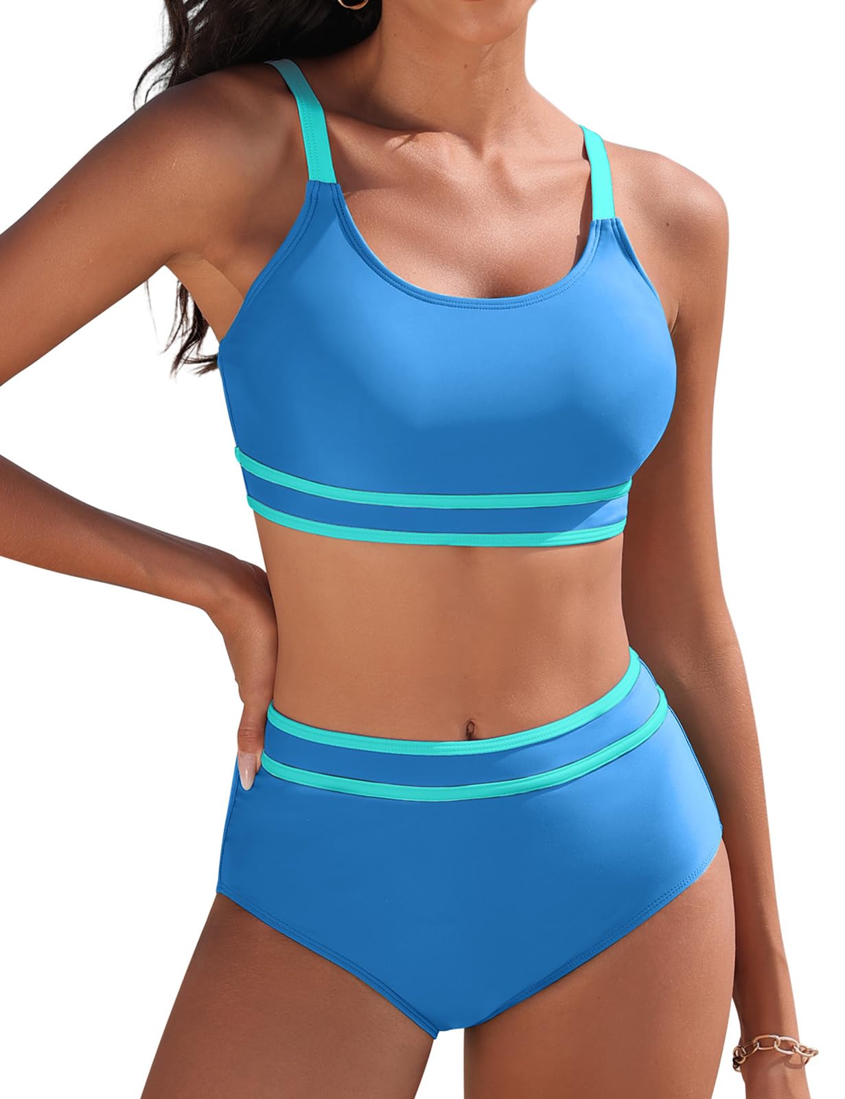 Tuopuda Bikini Damen Set Bauchweg Zweiteiliger Badeanzug High Waist Push Up Bikini-Oberteil Sport Zweiteiler Bademode Swimsuit Badebekleidung
