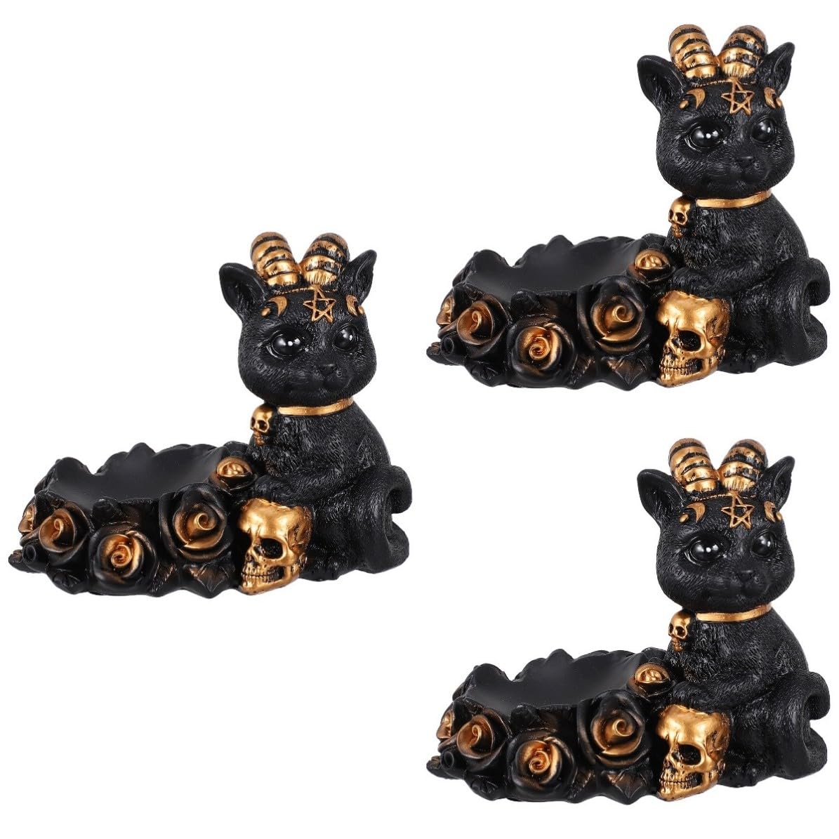 OSALADI 3 Piezas Escultura Pequeña de Gato Negro en Resina Base para Bola de Cristal, Decoración Creativa Hogar y Figura Elegante para Escritorio