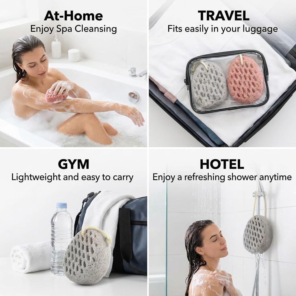 BAIMEI IcyMe Body Bath Sponge for Shower – Soft & Exfoliating, 2-Pack | Soft, Durable & Skin-Friendly Exfoliating Loofah Sponge, Easy To Grip, Rich Lather Quick Rinse, Daily Bath Gifts for Women