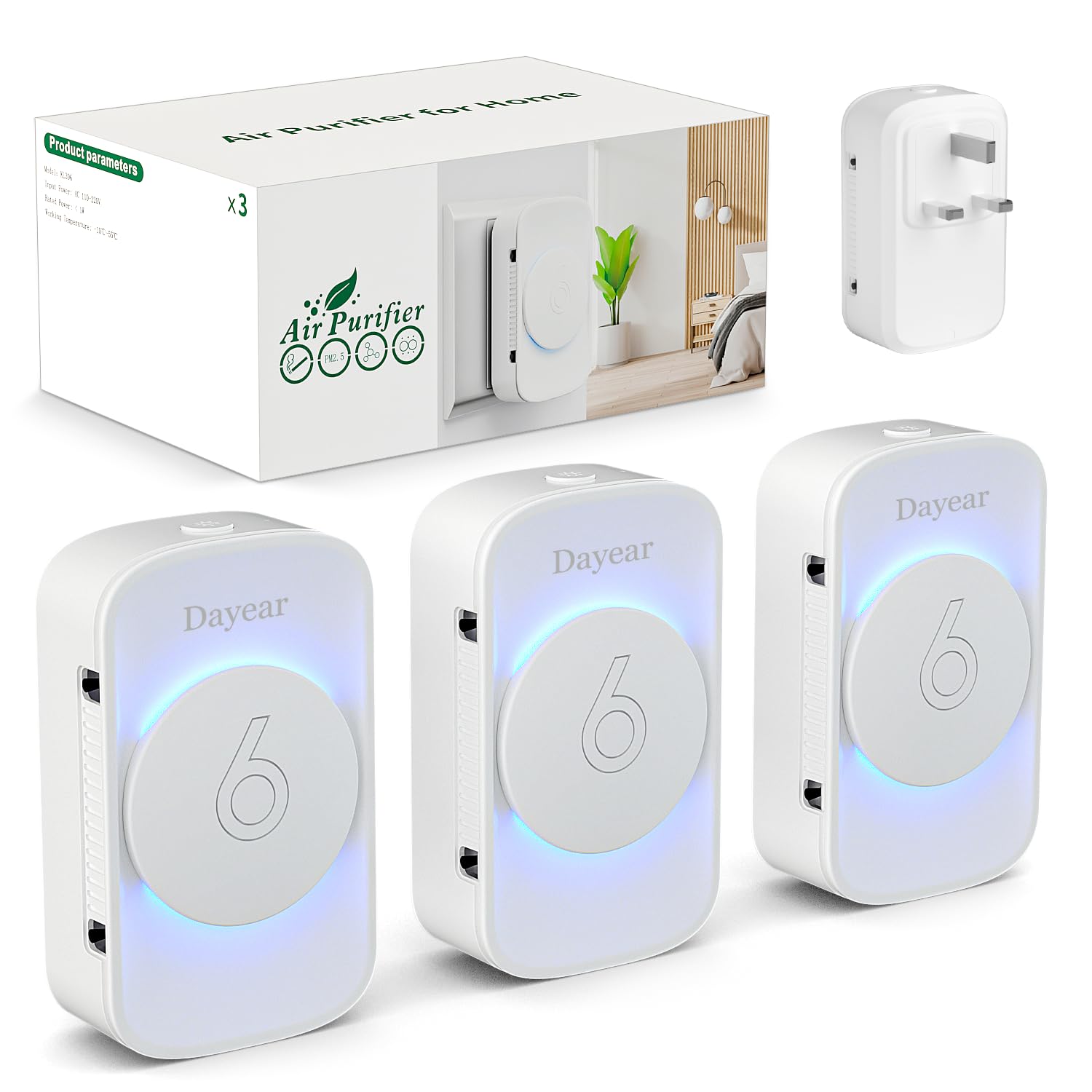 Sponsored Ad – 3 Pcs Air Purifier for Bedroom Home, Plug-in Negative Ion Air Purifier, Portable Quiet Ioniser for Smokers, 3 Led Light Modes, Reduces Odours from Pets/Kitchen/Toilet/Dust/Office/Living Room