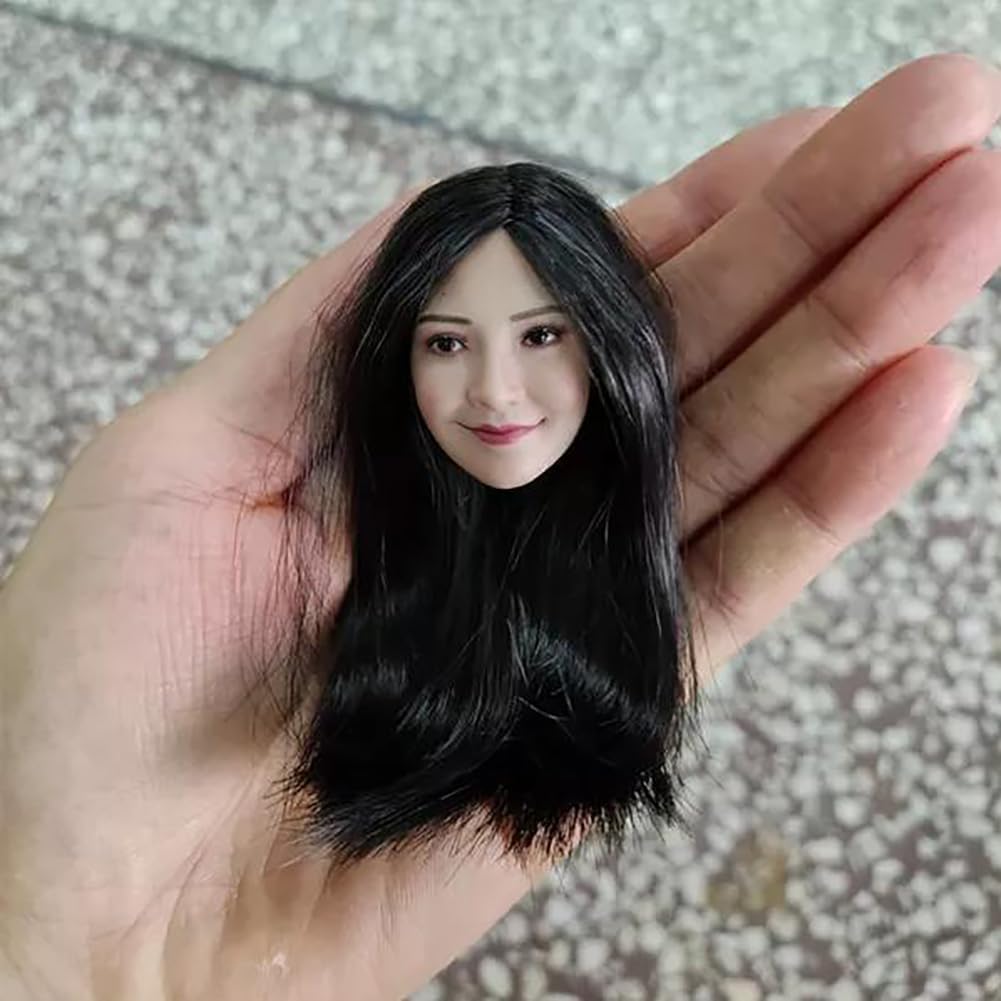 1/6 Scale Planted Hair Female Head Sculpt Black Long Hair Head for 12inch Phicen, TBLeague Action Figure Body Collection