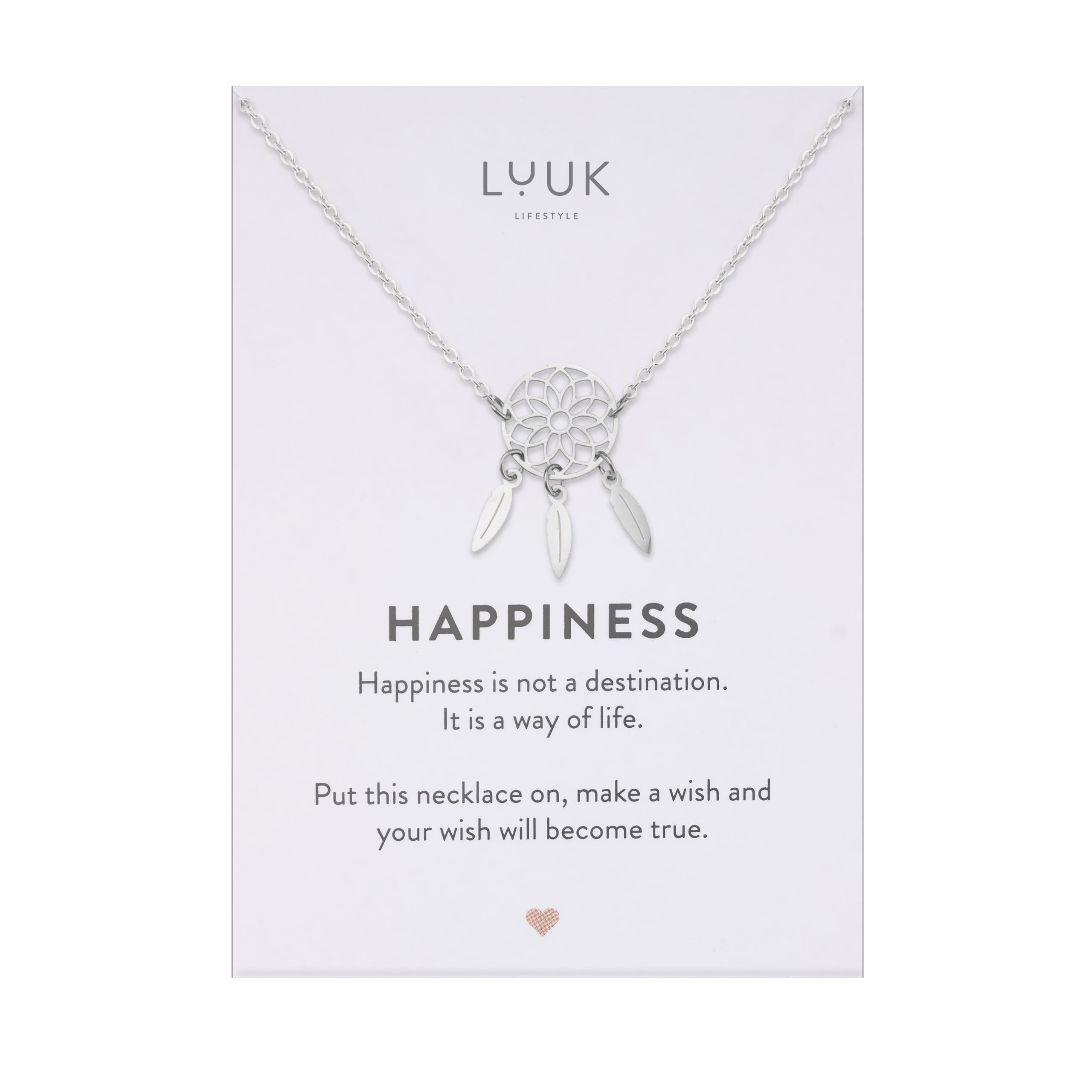 LUUK LIFESTYLE Collane femminili in acciaio inossidabile con fini ciondoli portafortuna, dedica HAPPINESS, regalo, argento, oro, oro rosa