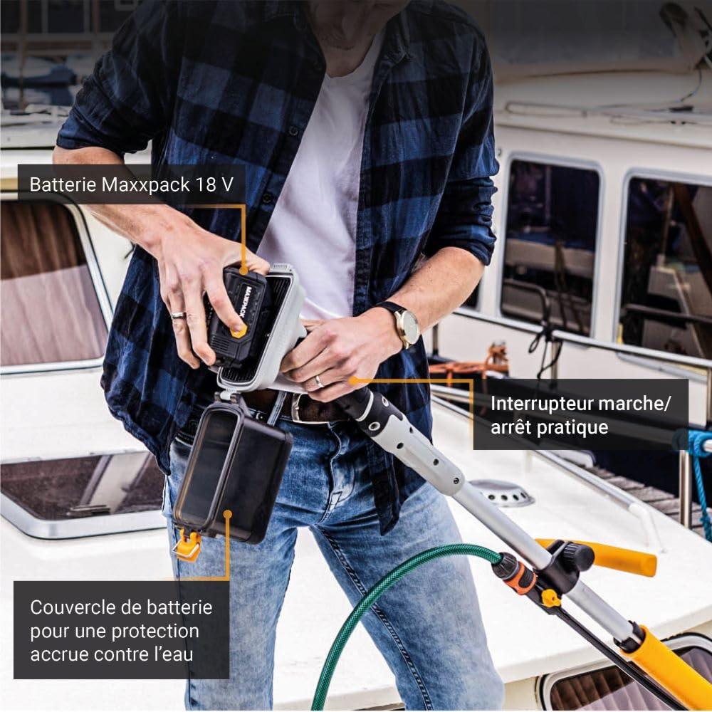 Batavia 18V Twin Brush – Brosse électrique sans Fil Brushless, Étanche IPX7 – Système de Brosses contrarotatives, Tête réglable – avec Batterie 2.0Ah et Chargeur - Plateforme de Batterie Maxxpack