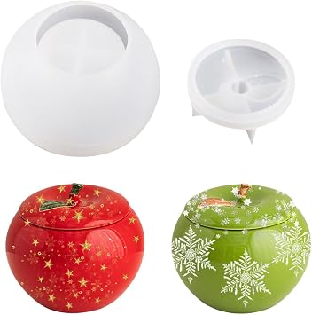 Apple Box Resin Mold with Lid Jar Silicone Candle Holder Mold Jewelry Storage UV Epoxy Resin Casting Mold for DIY Crafts Christmas Ornament