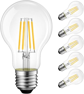 LVWIT A19 Vintage Edison LED Filament Bulb E26 Base, 4W 40W Equivalent, Warm White 2700K, 500 Lumens, Non-Dimmable, UL-Listed, Pack of 6