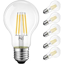LVWIT A19 Vintage Edison LED Filament Bulb E26 Base, 4W (40W Equivalent), Warm White 2700K, 500 Lumens, Non-Dimmable, 3 Year Warranty, UL-Listed, Pack of 6
