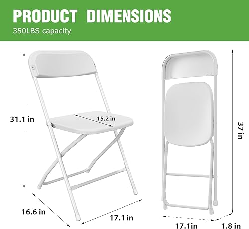 Miniatura 3 de Paquete de 10 sillas plegables de plástico blanco, silla plegable de plástico para uso en interiores y exteriores, asiento comercial apilable