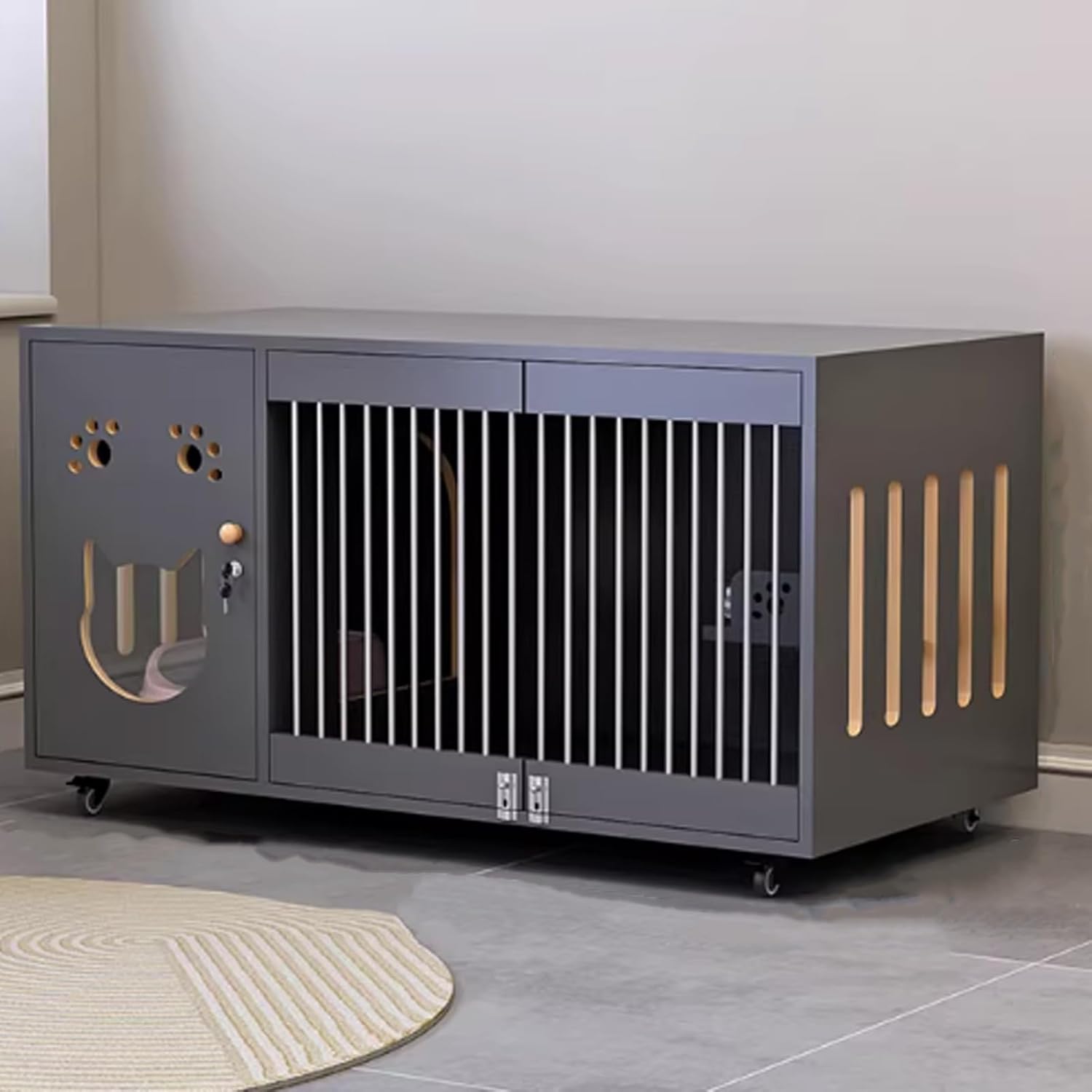 Cat Litter Box Enclosure, Wooden Cat House with Scratching Post and Universal Wheels, Hidden Litter Box Furniture, Multiple Ventilation Designs for Indoor(Gray,120cm/47.2in)