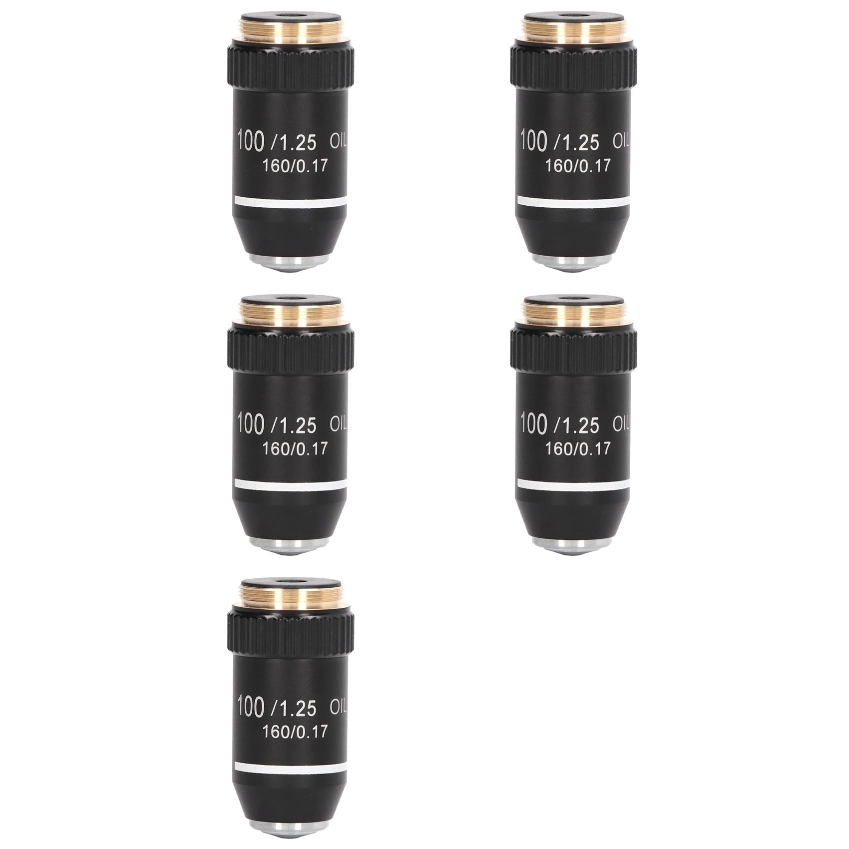 Jnchdghwa Black 5Pcs Biological Microscope Lens, 195 Achromatic Objective Lens 100X Oil High Power Objective Interface 20.2Mm