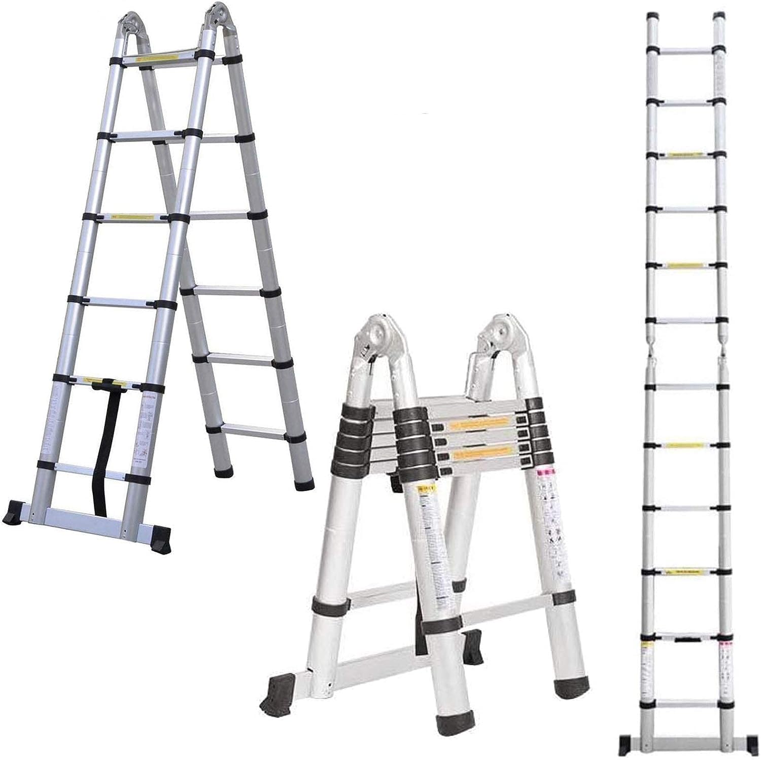 3.8m (1.9+1.9m) A-Frame Folding Ladder Telescopic Aluminium Ladder Portable Multi-Function 150kg Load Capacity for Home Office DIY