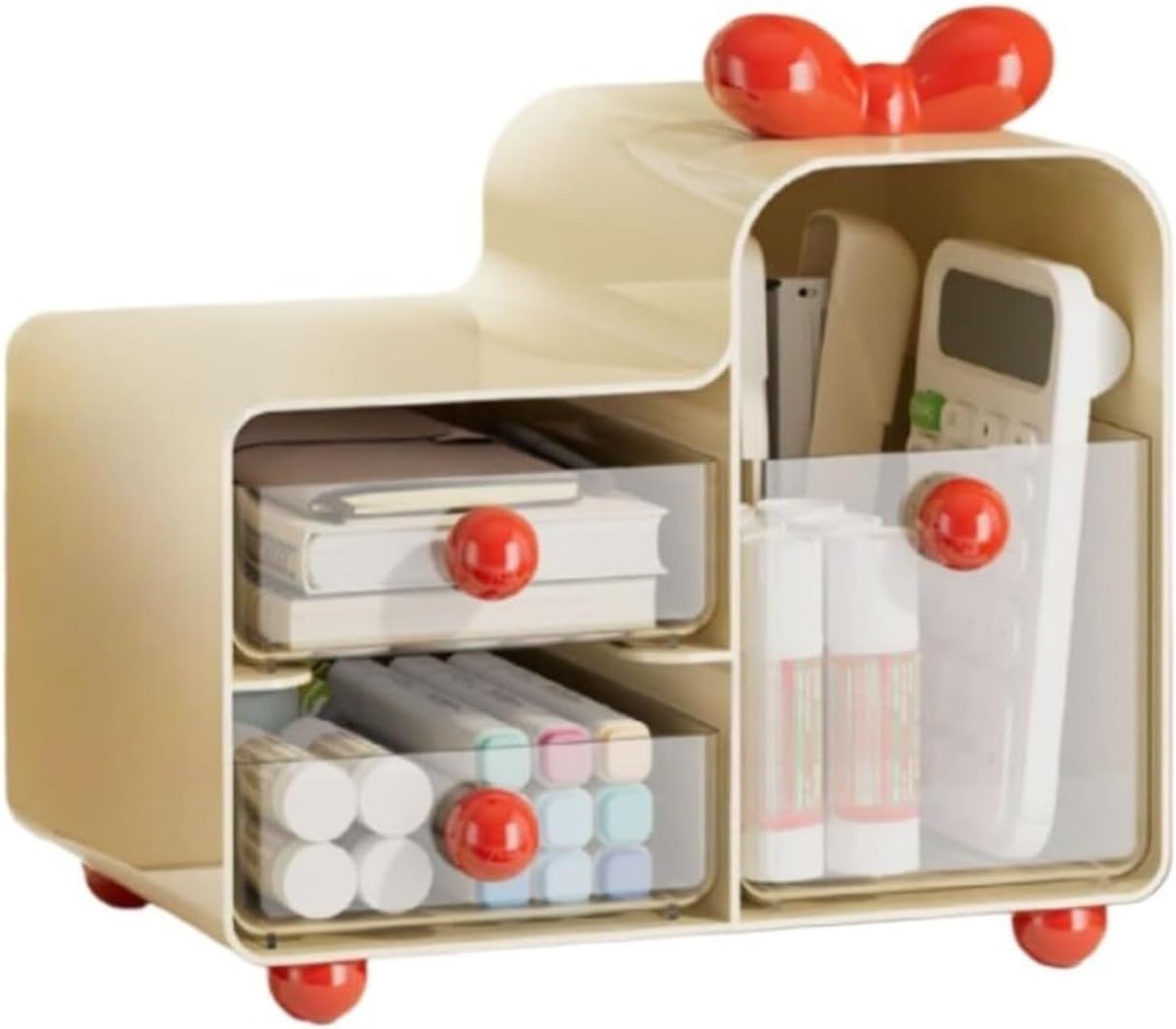 Small parts organizer Cosmetics Storage Box Tea Bag Coffee Drawer Clear drawers(Cream white-bow)