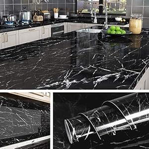 Livelynine 5 m x 90 cm breed marmer folie zwart plakfolie meubels marmeren folie voor tafel tafelblad keuken werkbladen…