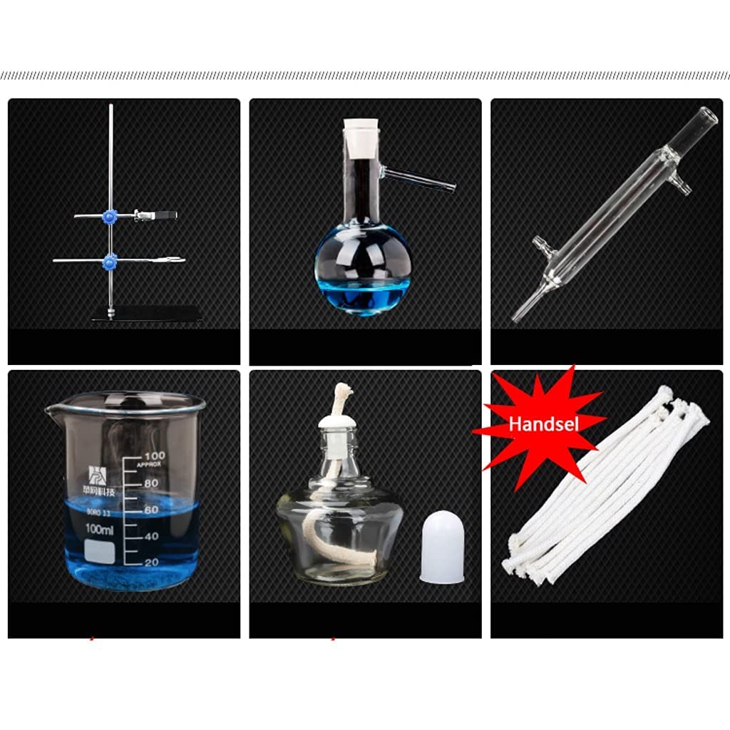 Aparato de destilación de aceites Esenciales de Laboratorio Destilador de Agua Purificador Kits de cristalería Destilación casera Destilador de Alcohol Equipo de Experimento químico con Tubo de cond