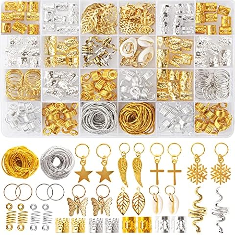 230PCS Hair Jewelry Beads，Dreadlocks Jewels for Women Braids, Gold And Silver Winding Line, Metal Hair Rings Cuffs Clips，Hair Charms Pendants Braid Loc Accessories for Hair Braiding Beard Decoration Cover