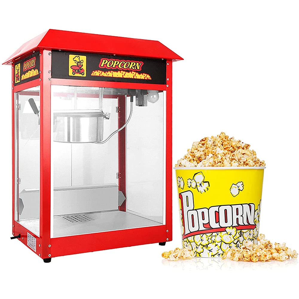 Retro komercyjna maszyna do popcornu z wydajnym strumieniem, wbudowanym oświetleniem, retro profesjonalna maszyna do popcornu w stylu kinowym, Red 2 (Red 2)