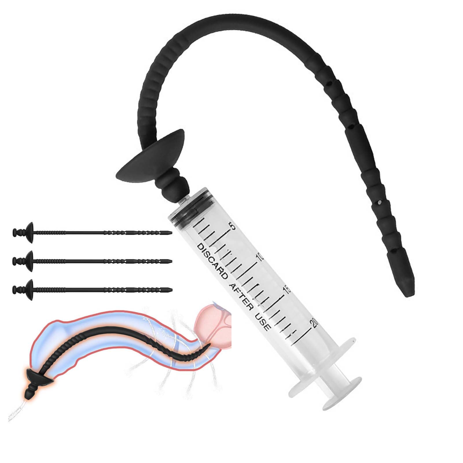Asta vibrante liscia in 3 misure con siringa, speciale allungamento maschile per una minzione facile, set di allenamento speciale per uomini -D28IT (3 sizes combination)