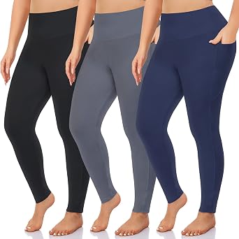 NEW YOUNG 3 Pack Plus Size Leggings with Pockets for Women,High Waisted Workout Yoga Pants