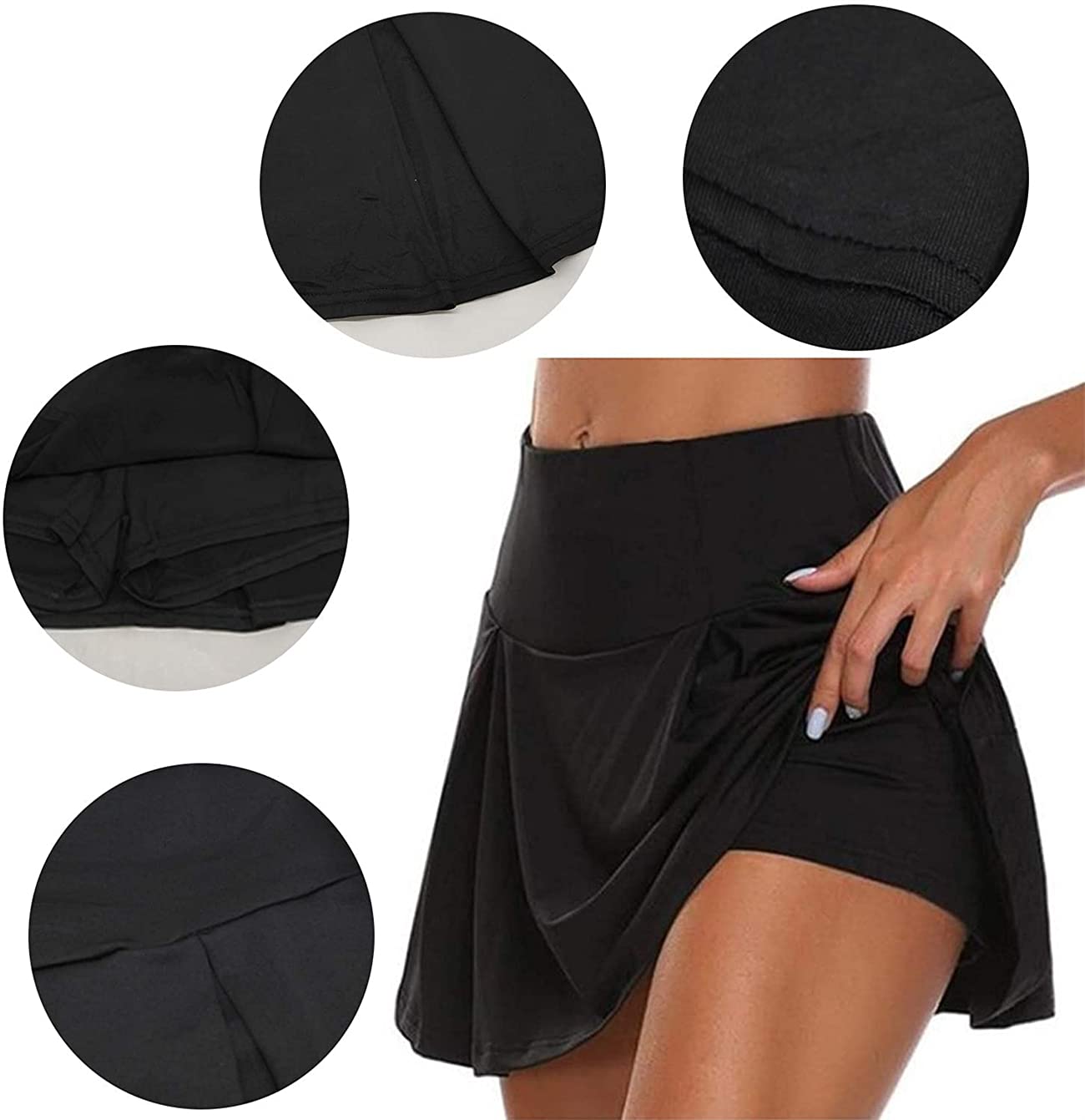 Faldas Mujer de Golf Pilates Fitness Correr Deporte Falda Pantalón Deportiva de Tenis 2 En 1 con Pantalones Cortos Incorporados en la Cintura Trasera