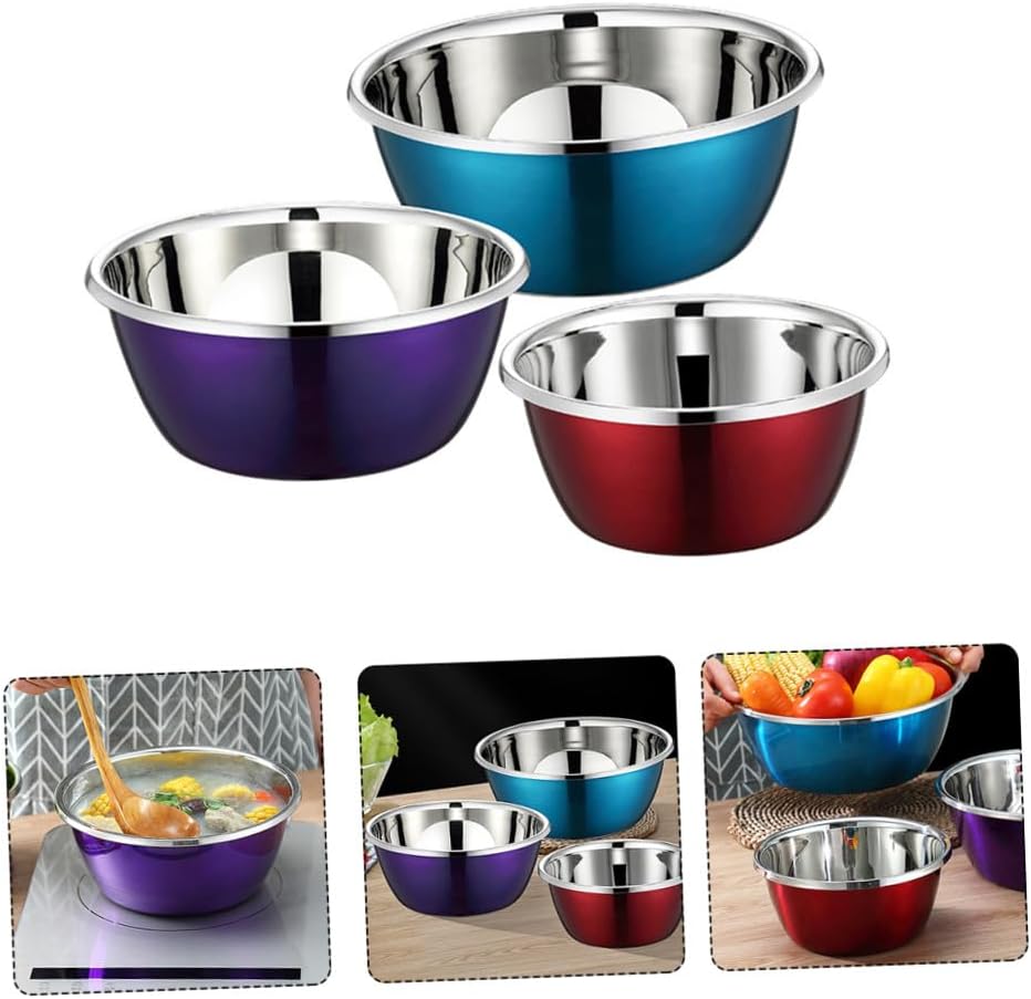 3pcs Stainless Steel Mixing Bowl Nesting Bowls Bpa Salad Serving Storage for Kitchen