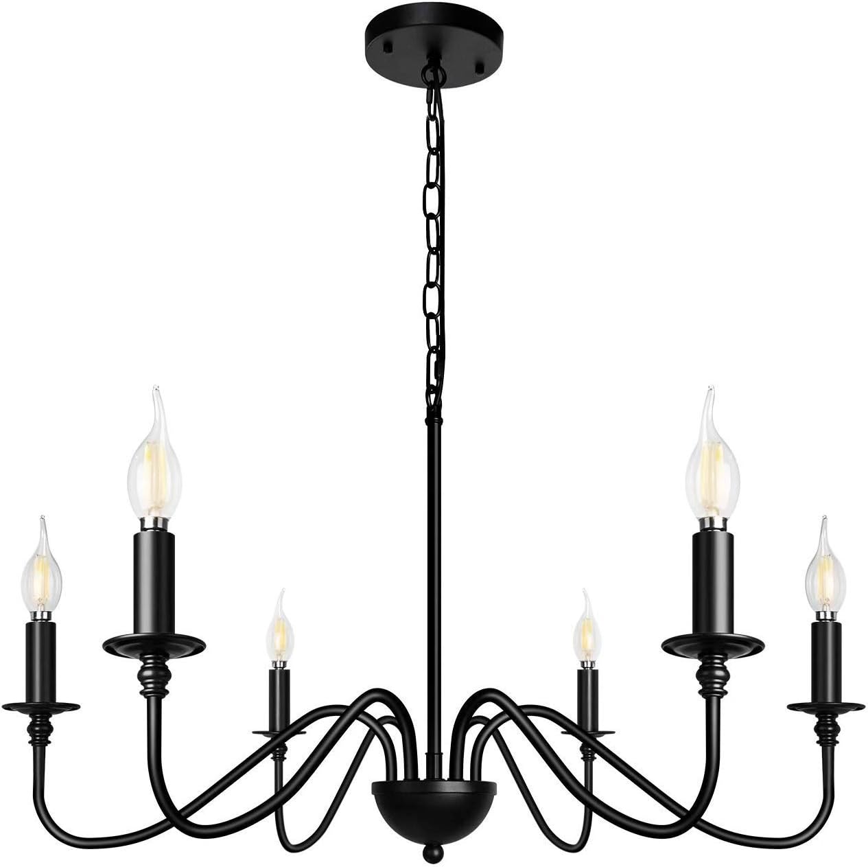 Bеѕt Dеаl 🛒 Black Iron Farmhouse Chandelier Industrial Modern Hanging Light Fixture for Kitchen , Dining Room, Living Room, Bedroom, Foyer (Black)