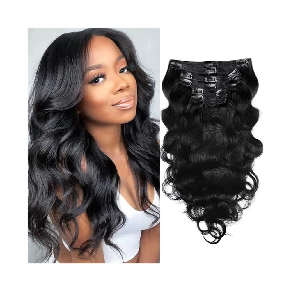 Dopinki do przedłużania włosów Body Wave Clip in, prawdziwe włosy, 120 g, podwójne pasmo, nr 1B, naturalna czerń, 25,4-66 cm, na całą głowę, miękkie (61 cm)