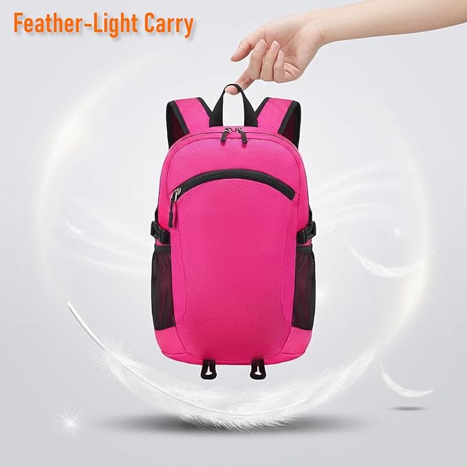 Mochila Senderismo Plegable 18L Impermeable Ligera - Magenta miniatura 4