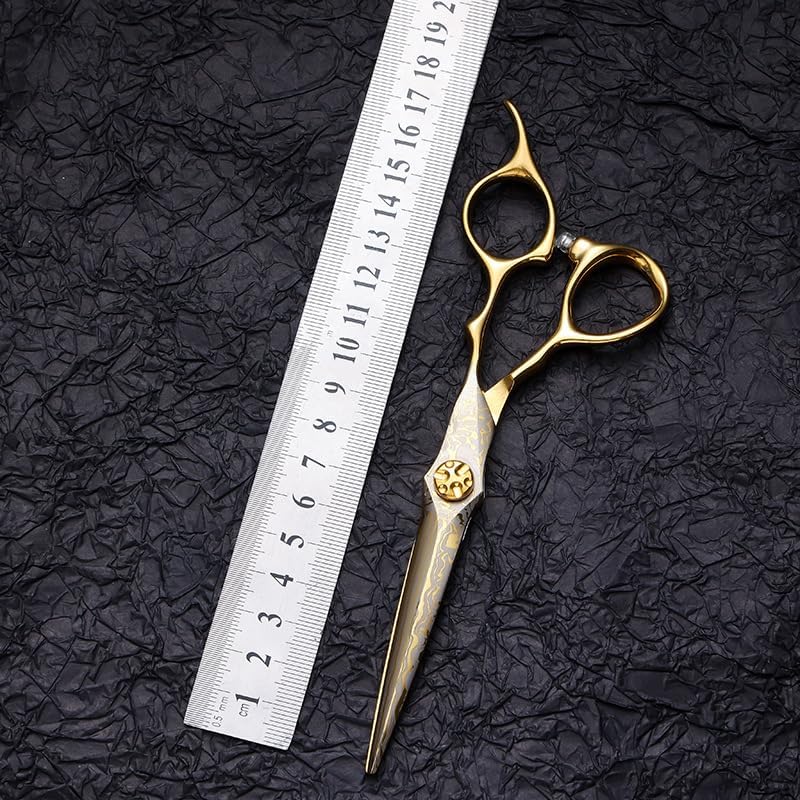 Hair Cutting Shears, 6 Inch Professional Hairdressing Set440C Steel Gold Hair Cutting Haircut Thinning Barber Cut Shears Hairdressing Set