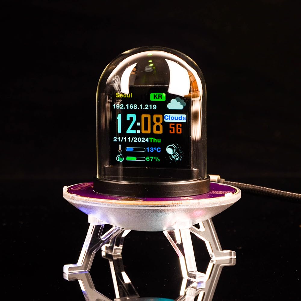 MLWSHR UFO WiFi-Synced Nixie Tube Digital Alarm Clock with IPS Screen,RGB Lighting,Weather Forecast,Real-Time Bitcoin/Stock/Forex/Gold Ticker,Custom Photo & GIF/JPG Display