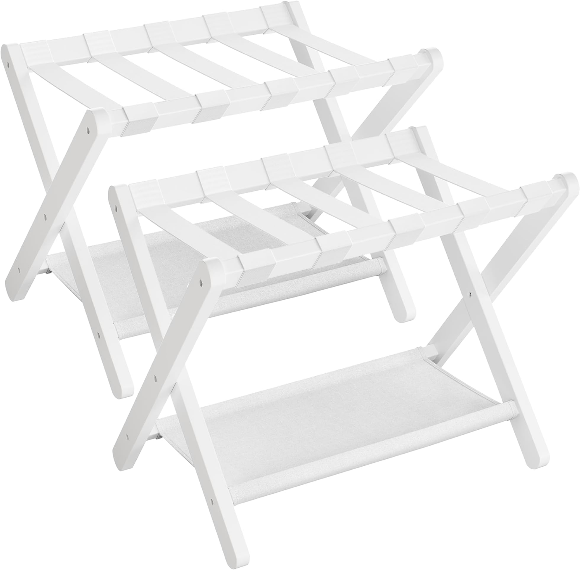 SONGMICS Luggage Rack, Set of 2, Folding Suitcase Stand with Storage Shelf, for Guest Room, Hotel, Bedroom, Heavy-Duty, Holds up to 131 lb, Cloud White URLR007W02