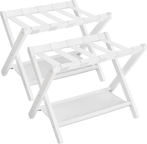 Miniatura 10 de SONGMICS Portaequipajes, Juego de 2, Soporte Plegable para Maletas con Estante de Almacenamiento, para Habitación de Huéspedes, Hotel, Dormitorio