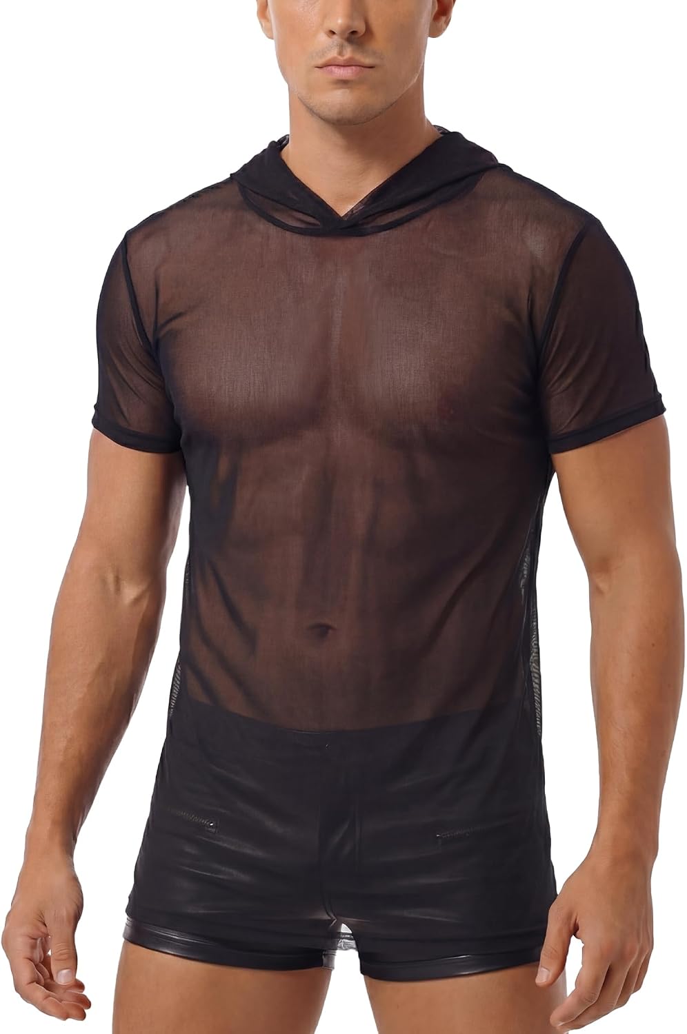SEAUR Men's Sheer Mesh T Shirt See Through Short Sleeve Top Hoodies Sexy Workout Muscle Shirts Rave Party Festival Clubwear