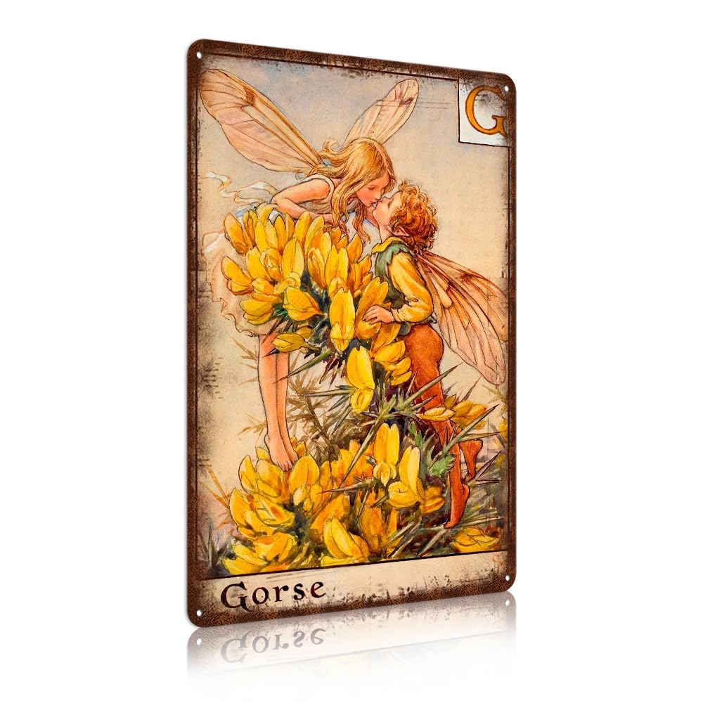 Flower Fairy Wall Decor Vintage Metal Tin Signs Fairy Garden Accessories - Gorse
